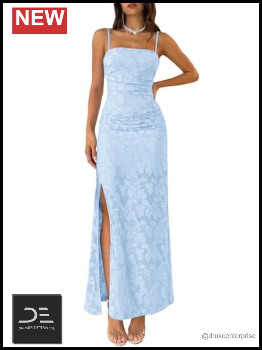Sleeveless Floral Maxi Dress with Slit Square Neck Wedding Guest Formal